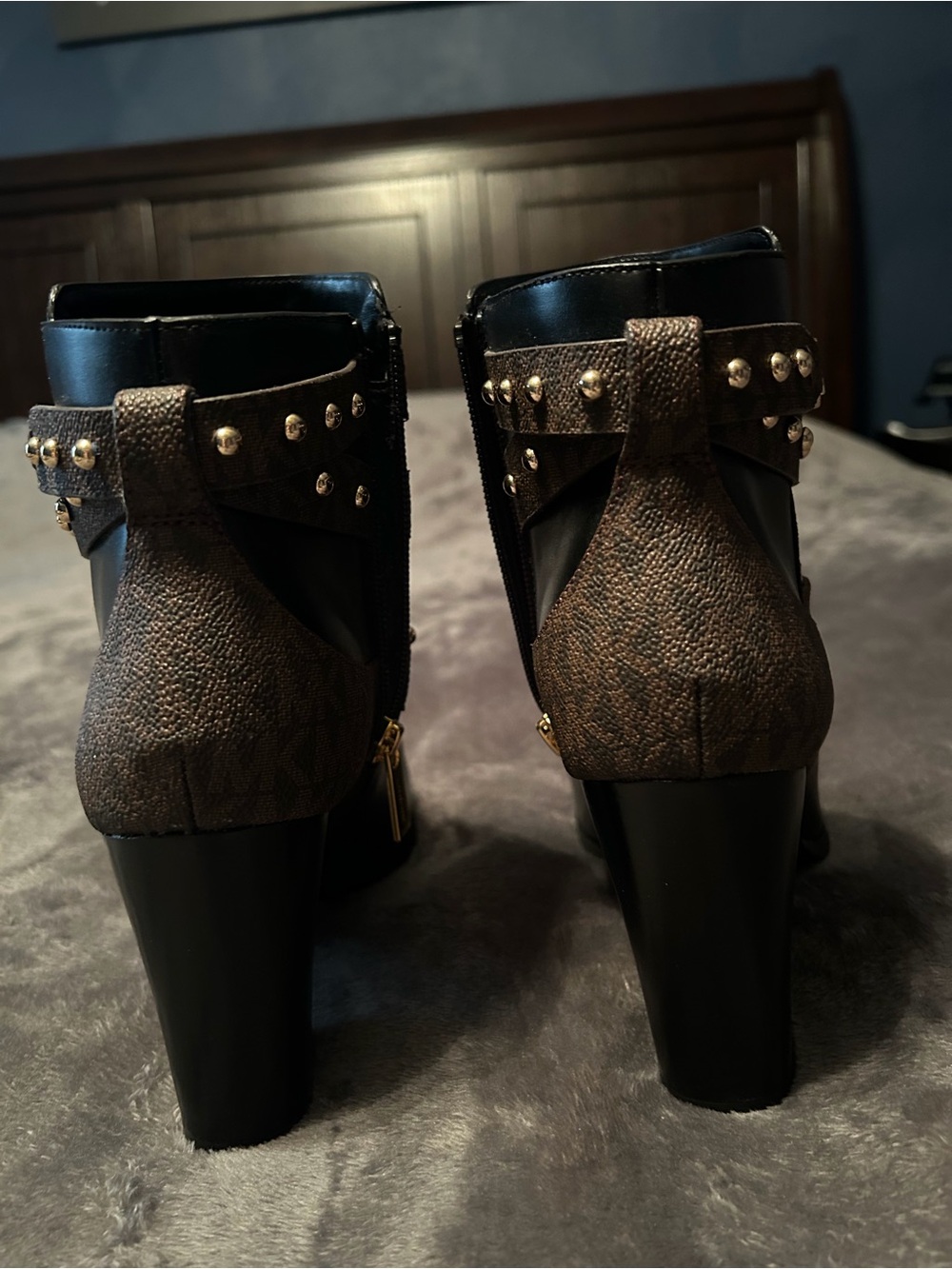 Michael Kors Black Leather Ankle Booties with MK Studded Straps - Picture 2 of 4
